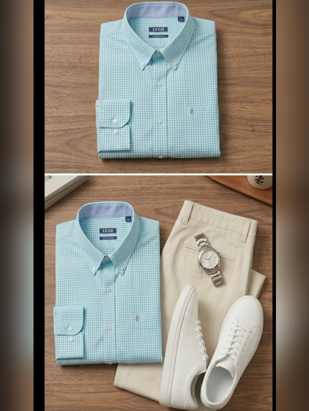 Izod Men's Mint Green Gingham Button-Down Shirt Size XL